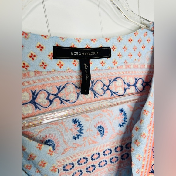 BCBGmaxazria Alexi Blue Peach Combo Print Kaftan Mini Dress Summer Resortwear S - Picture 9 of 11